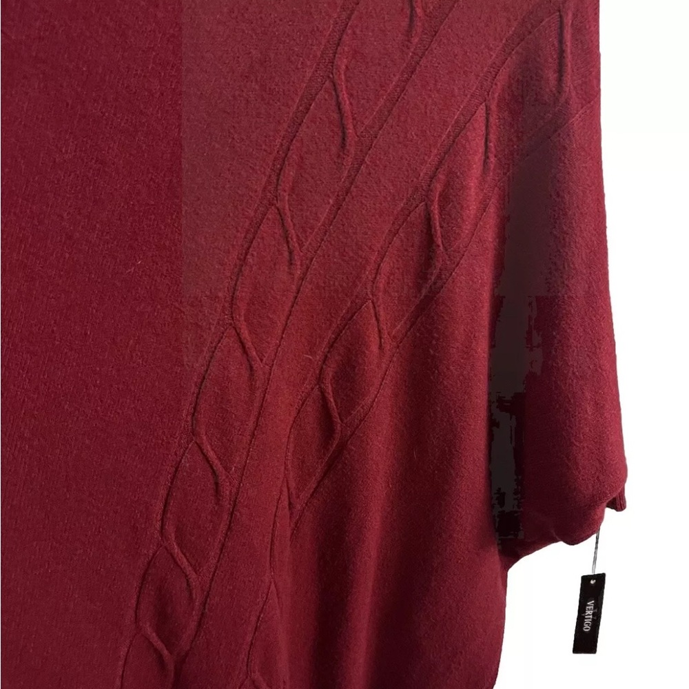 Vertigo Cowl Neck Cable Knit Sweater Asymmetric Dress Sz L Crimson - Picture 5 of 7